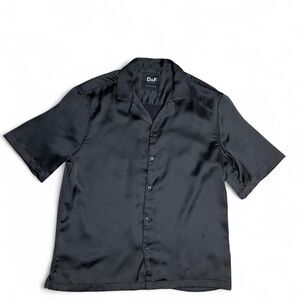 D&F Men's Black Satin Feel Button Shirt